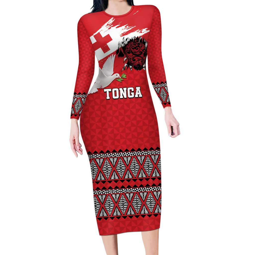 Tonga Heart Tribal Personalised Family Matching Long Sleeve Bodycon Dress and Hawaiian Shirt Polynesian Patterns