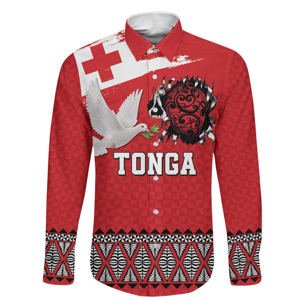 Tonga Heart Tribal Personalised Family Matching Short Sleeve Bodycon Dress and Hawaiian Shirt Polynesian Patterns LT9 Dad's Shirt - Long Sleeve Red - Polynesian Pride