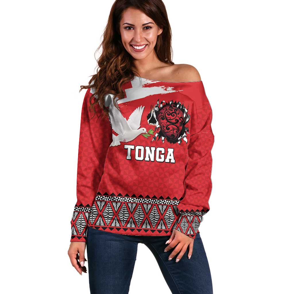 Tonga Heart Tribal Personalised Off Shoulder Sweater Polynesian Patterns