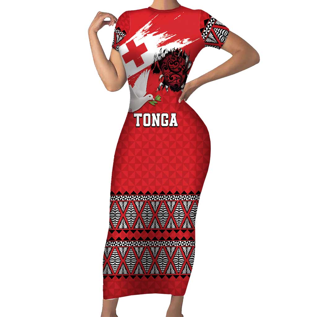 Tonga Heart Tribal Personalised Short Sleeve Bodycon Dress Polynesian Patterns
