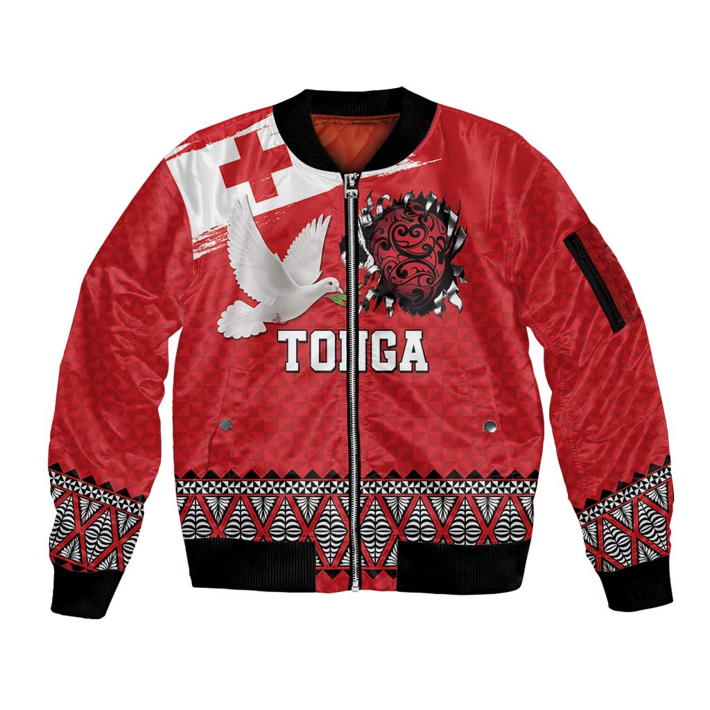 Tonga Heart Tribal Personalised Sleeve Zip Bomber Jacket Polynesian Patterns