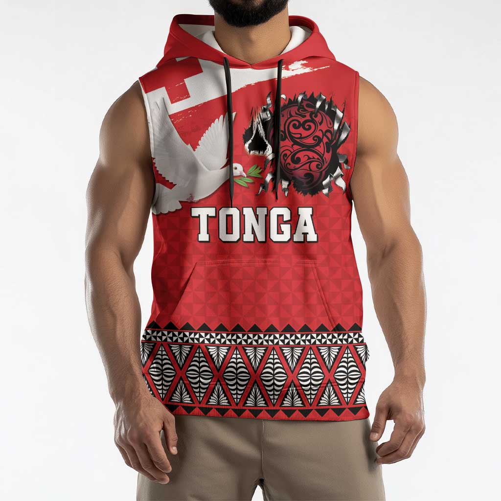 Tonga Heart Tribal Personalised Sleeveless Hoodie Polynesian Patterns