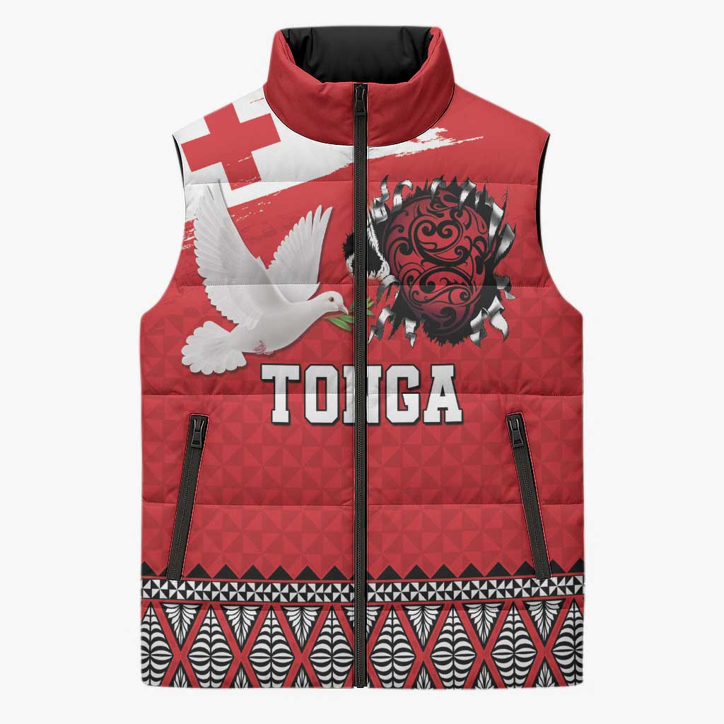 Tonga Heart Tribal Personalised Sleeveless Puffer Jacket Polynesian Patterns