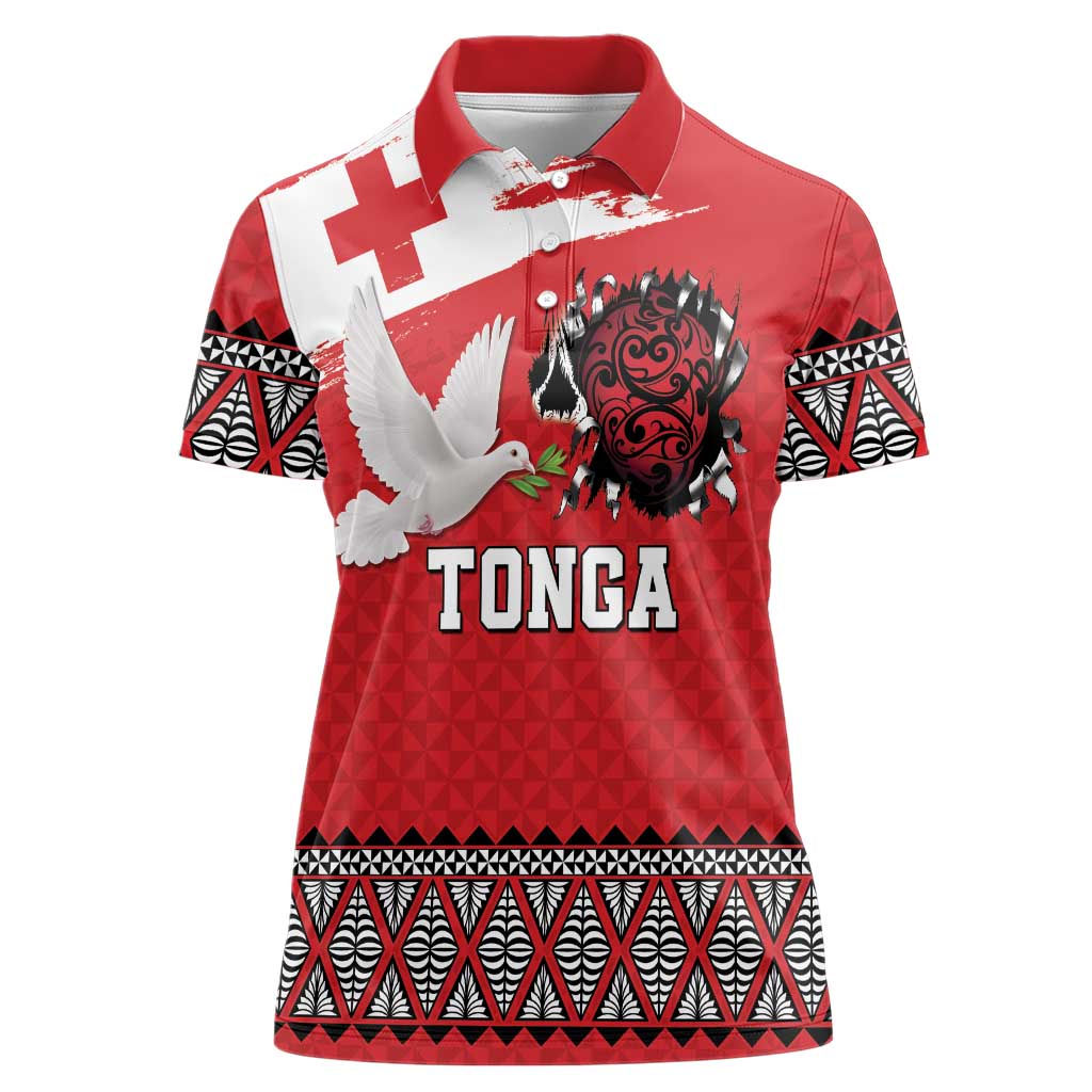 Tonga Heart Tribal Personalised Women Polo Shirt Polynesian Patterns