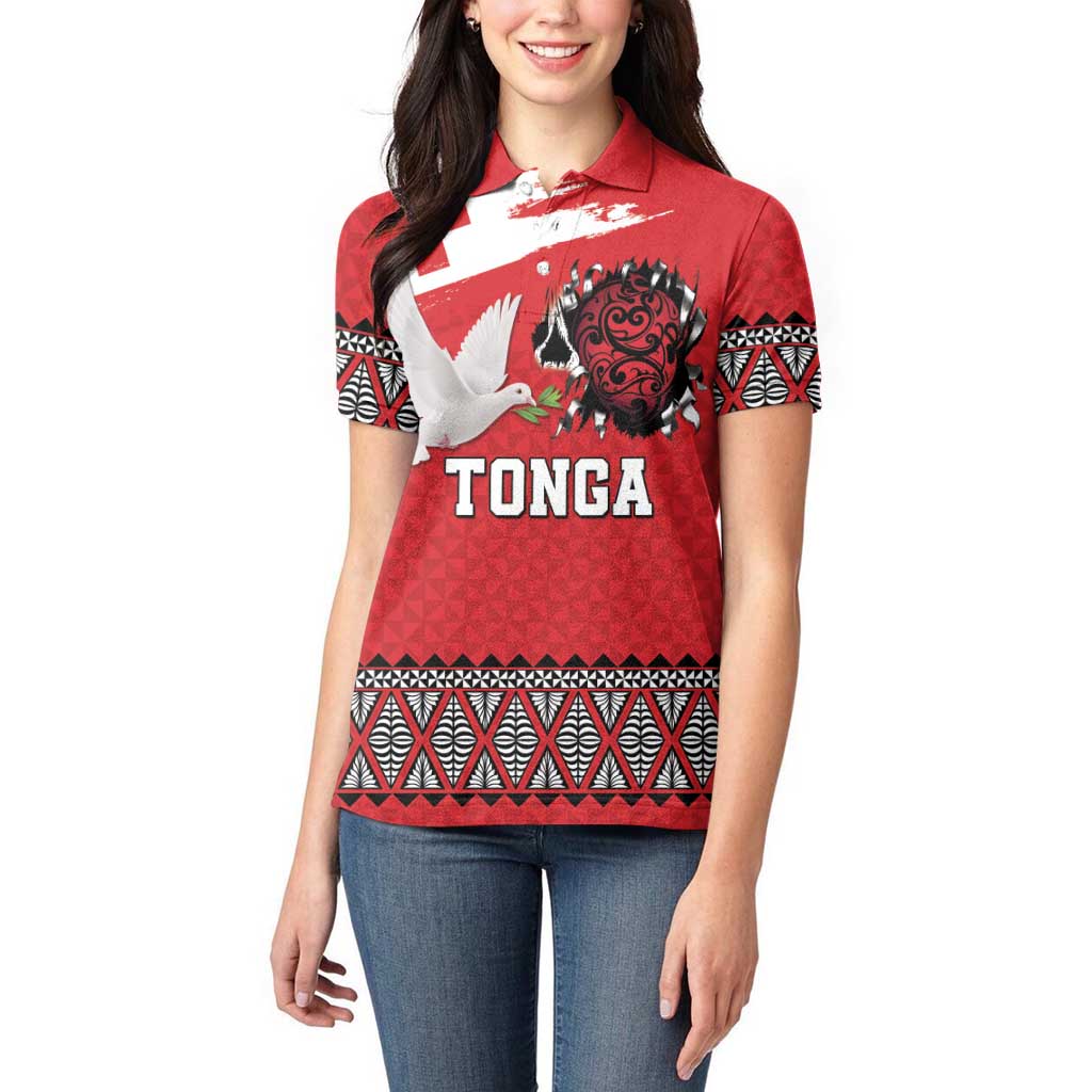 Tonga Heart Tribal Personalised Women Polo Shirt Polynesian Patterns