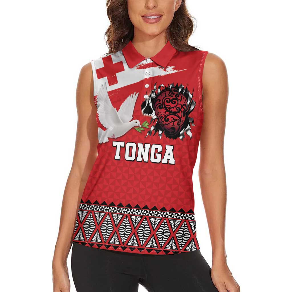 Tonga Heart Tribal Personalised Women Sleeveless Polo Shirt Polynesian Patterns