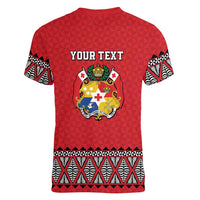 Tonga Heart Tribal Personalised Women V-Neck T-Shirt Polynesian Patterns