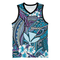 Personalised Hawaii Tribal Humpback Whale Basketball Jersey Polu Hibiscus Seamless Pattern