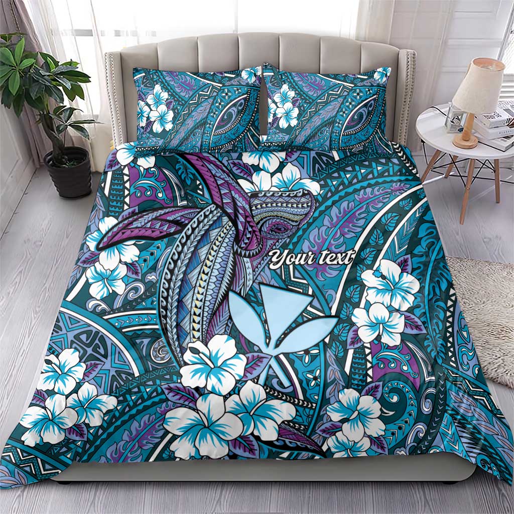 Personalised Hawaii Tribal Humpback Whale Bedding Set Polu Hibiscus Seamless Pattern