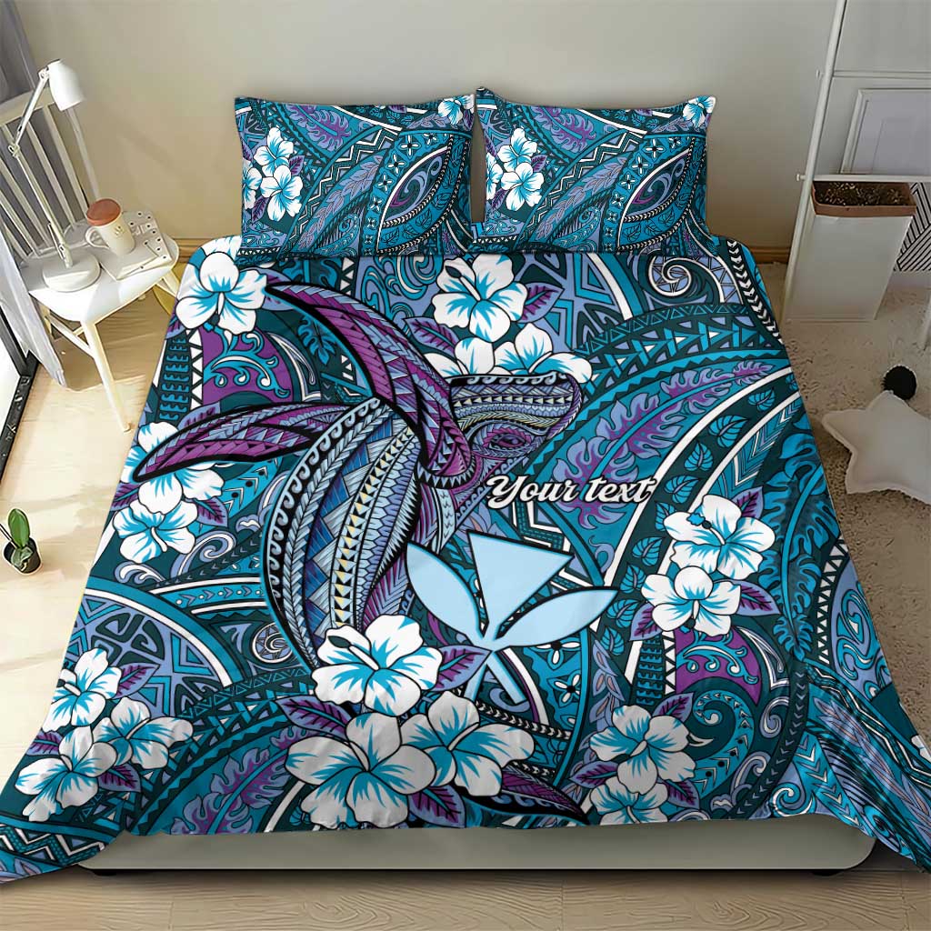 Personalised Hawaii Tribal Humpback Whale Bedding Set Polu Hibiscus Seamless Pattern