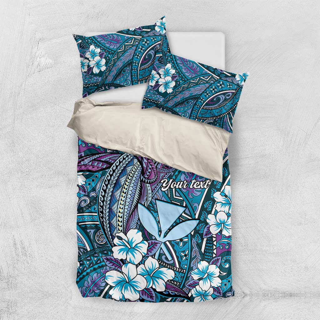 Personalised Hawaii Tribal Humpback Whale Bedding Set Polu Hibiscus Seamless Pattern