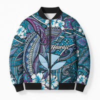 Personalised Hawaii Tribal Humpback Whale Bomber Puffer Jacket Polu Hibiscus Seamless Pattern