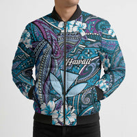 Personalised Hawaii Tribal Humpback Whale Bomber Puffer Jacket Polu Hibiscus Seamless Pattern