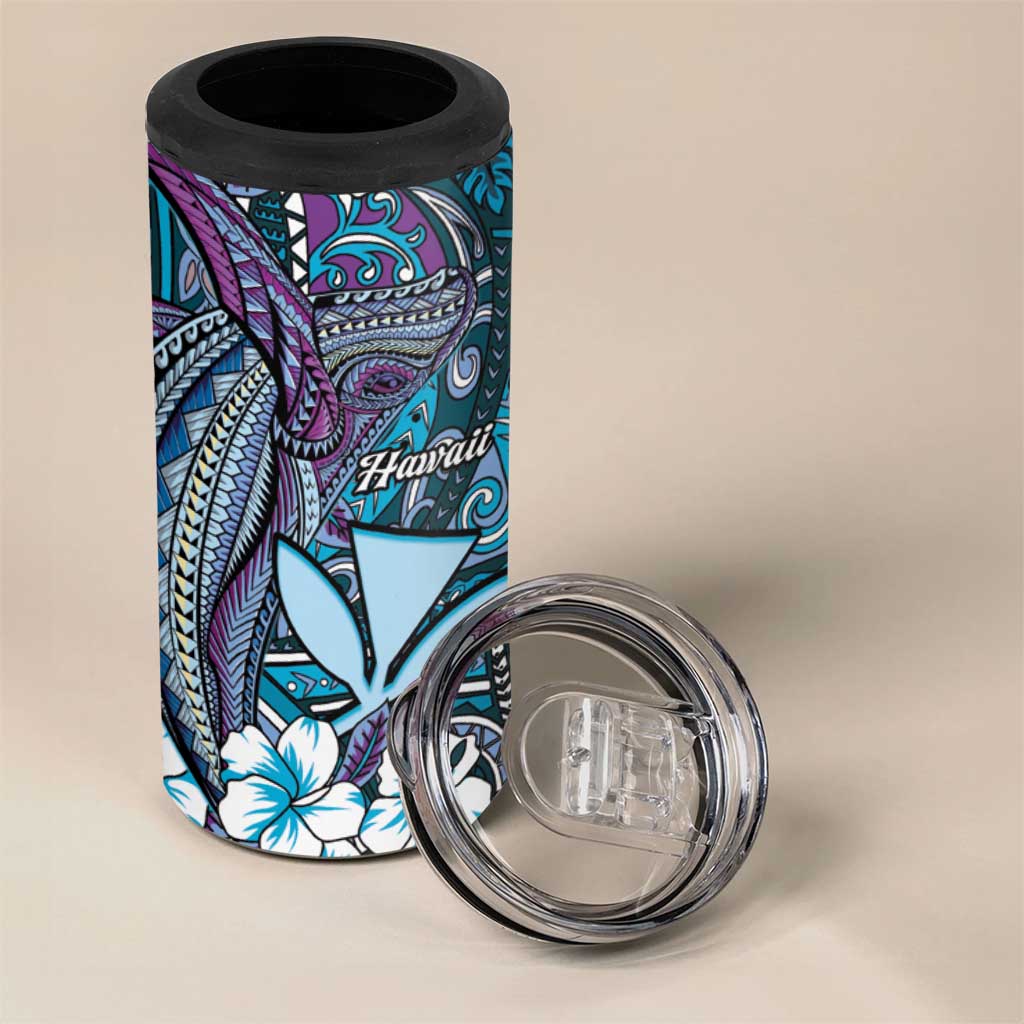 Personalised Hawaii Tribal Humpback Whale 4 in 1 Can Cooler Tumbler Polu Hibiscus Seamless Pattern
