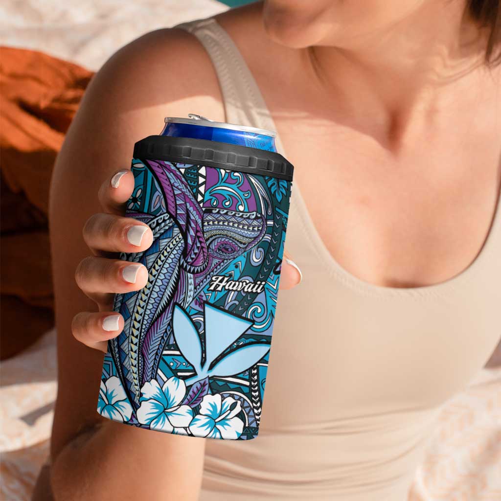 Personalised Hawaii Tribal Humpback Whale 4 in 1 Can Cooler Tumbler Polu Hibiscus Seamless Pattern