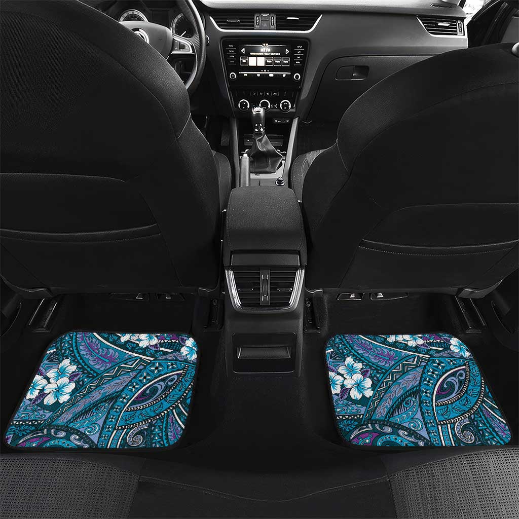 Personalised Hawaii Tribal Humpback Whale Car Mats Polu Hibiscus Seamless Pattern