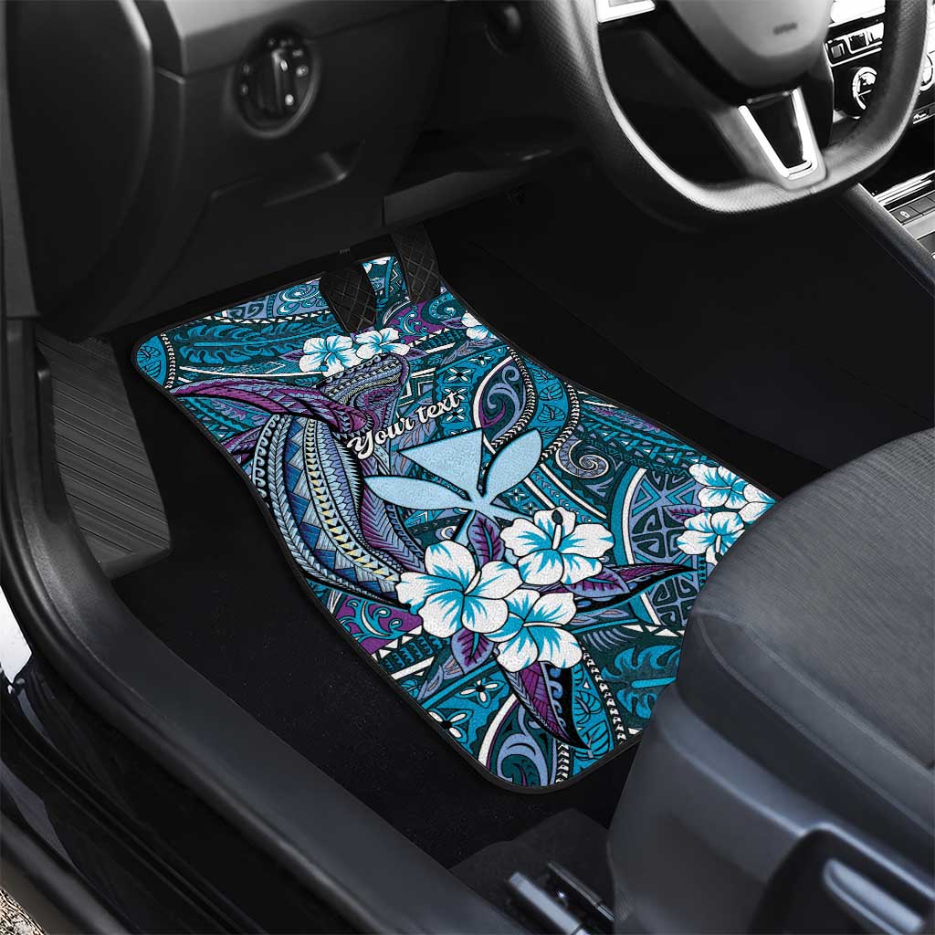 Personalised Hawaii Tribal Humpback Whale Car Mats Polu Hibiscus Seamless Pattern