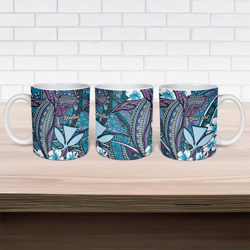 Personalised Hawaii Tribal Humpback Whale Ceramic Mug Polu Hibiscus Seamless Pattern