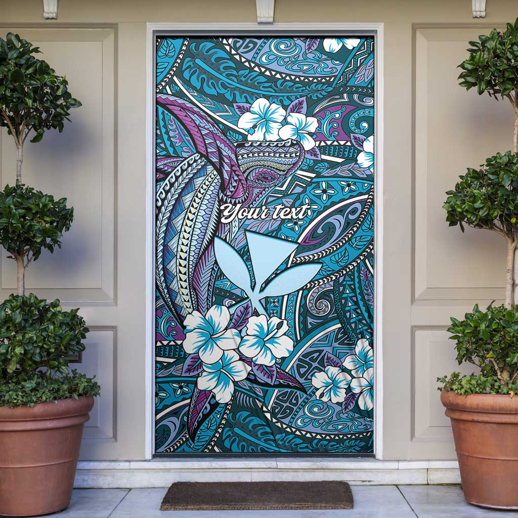 Personalised Hawaii Tribal Humpback Whale Door Cover Polu Hibiscus Seamless Pattern