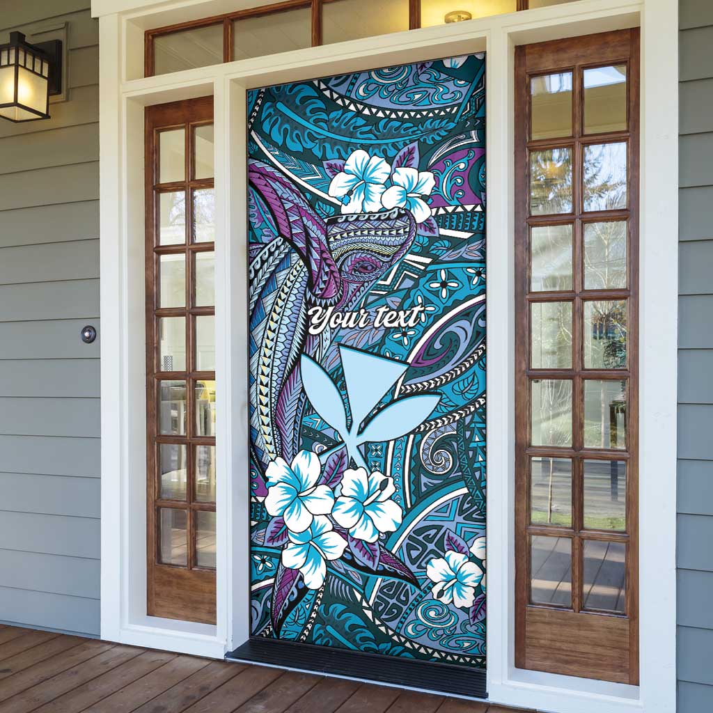 Personalised Hawaii Tribal Humpback Whale Door Cover Polu Hibiscus Seamless Pattern