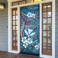 Personalised Hawaii Tribal Humpback Whale Door Cover Polu Hibiscus Seamless Pattern