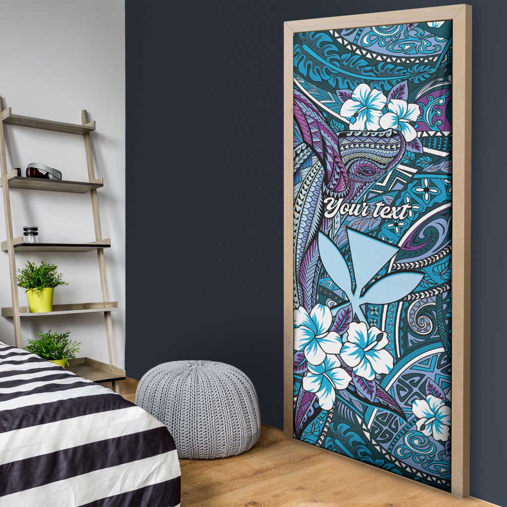 Personalised Hawaii Tribal Humpback Whale Door Cover Polu Hibiscus Seamless Pattern