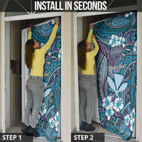 Personalised Hawaii Tribal Humpback Whale Door Cover Polu Hibiscus Seamless Pattern