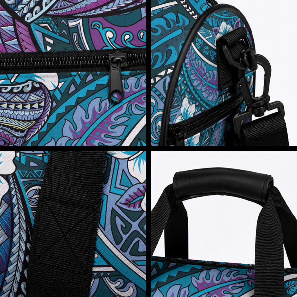 Personalised Hawaii Tribal Humpback Whale Duffle Bag Polu Hibiscus Seamless Pattern LT9 - Polynesian Pride