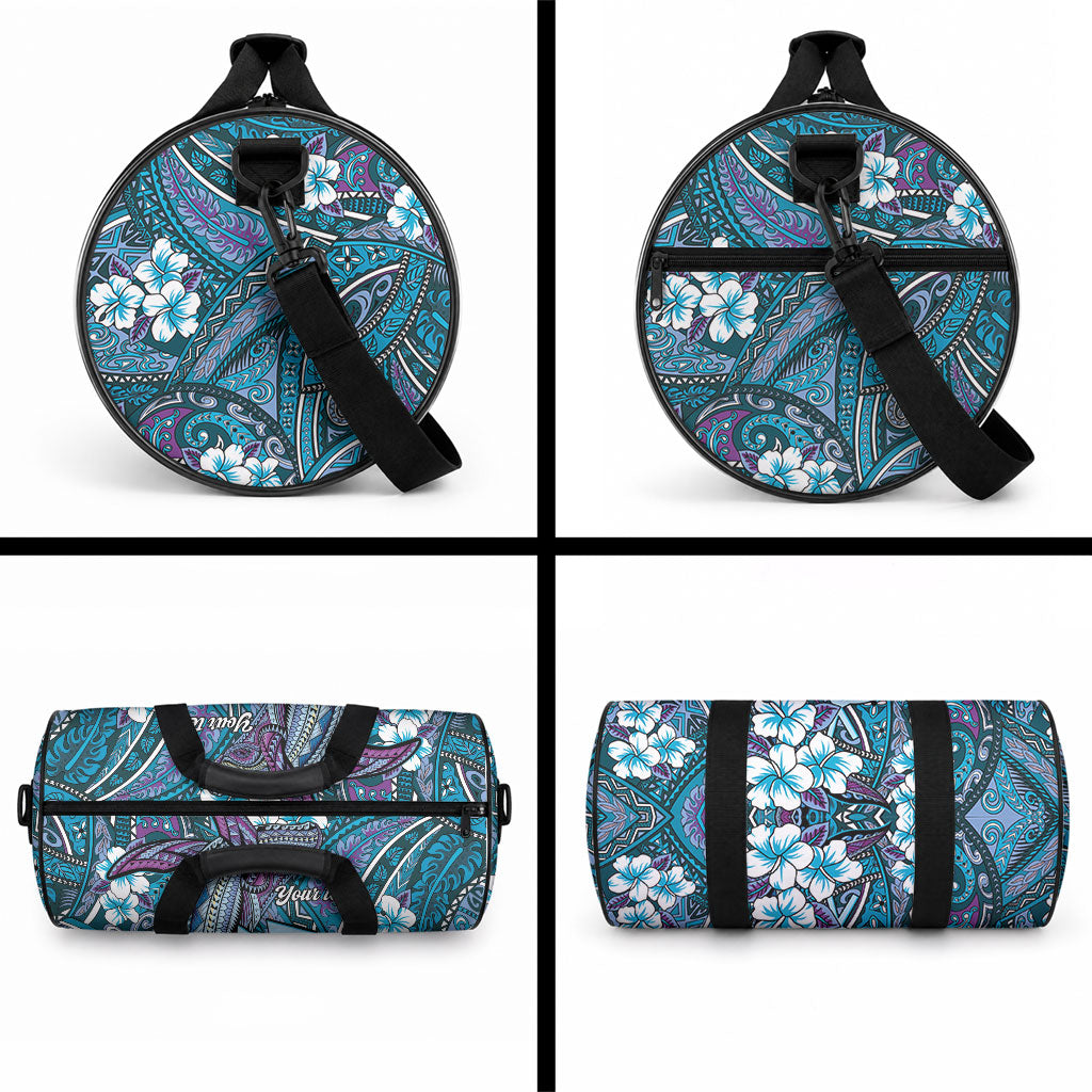Personalised Hawaii Tribal Humpback Whale Duffle Bag Polu Hibiscus Seamless Pattern LT9 - Polynesian Pride
