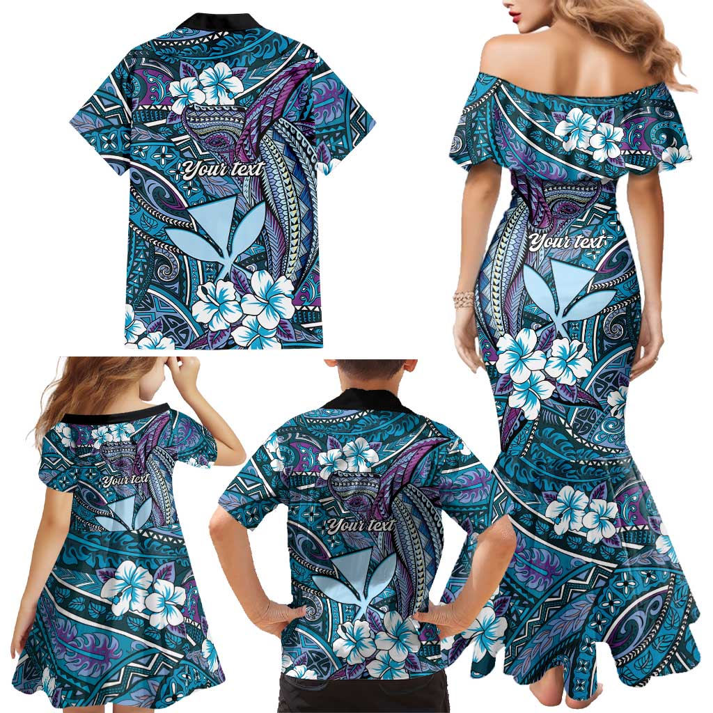 Personalised Hawaii Tribal Humpback Whale Family Matching Mermaid Dress and Hawaiian Shirt Polu Hibiscus Seamless Pattern LT9 - Polynesian Pride