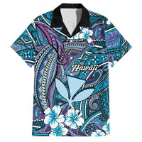 Personalised Hawaii Tribal Humpback Whale Family Matching Mermaid Dress and Hawaiian Shirt Polu Hibiscus Seamless Pattern LT9 Dad's Shirt - Short Sleeve Blue - Polynesian Pride