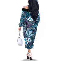 Personalised Hawaii Tribal Humpback Whale Family Matching Off The Shoulder Long Sleeve Dress and Hawaiian Shirt Polu Hibiscus Seamless Pattern LT9 - Polynesian Pride