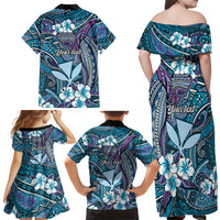 Personalised Hawaii Tribal Humpback Whale Family Matching Off Shoulder Maxi Dress and Hawaiian Shirt Polu Hibiscus Seamless Pattern
