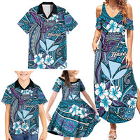 Personalised Hawaii Tribal Humpback Whale Family Matching Summer Maxi Dress and Hawaiian Shirt Polu Hibiscus Seamless Pattern