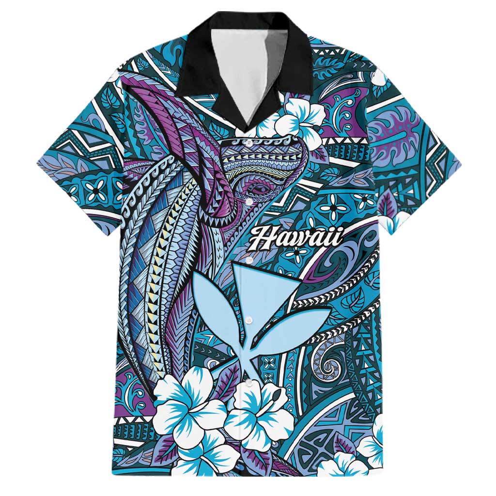 Personalised Hawaii Tribal Humpback Whale Family Matching Summer Maxi Dress and Hawaiian Shirt Polu Hibiscus Seamless Pattern