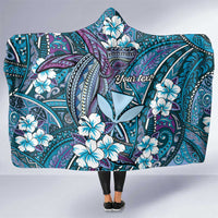 Personalised Hawaii Tribal Humpback Whale Hooded Blanket Polu Hibiscus Seamless Pattern