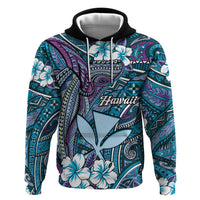 Personalised Hawaii Tribal Humpback Whale Hoodie Polu Hibiscus Seamless Pattern