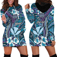 Personalised Hawaii Tribal Humpback Whale Hoodie Dress Polu Hibiscus Seamless Pattern