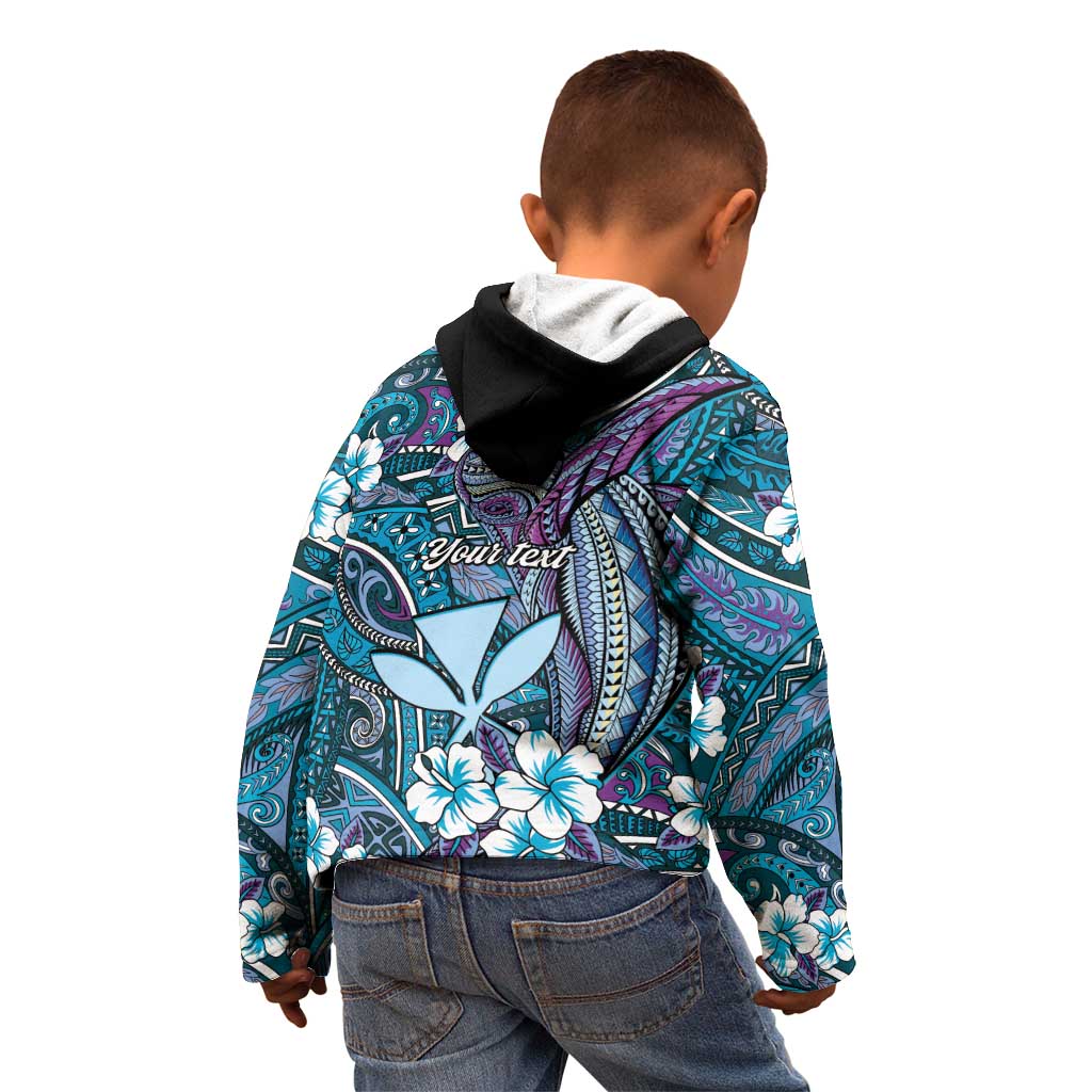 Personalised Hawaii Tribal Humpback Whale Kid Hoodie Polu Hibiscus Seamless Pattern