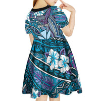 Personalised Hawaii Tribal Humpback Whale Kid Short Sleeve Dress Polu Hibiscus Seamless Pattern