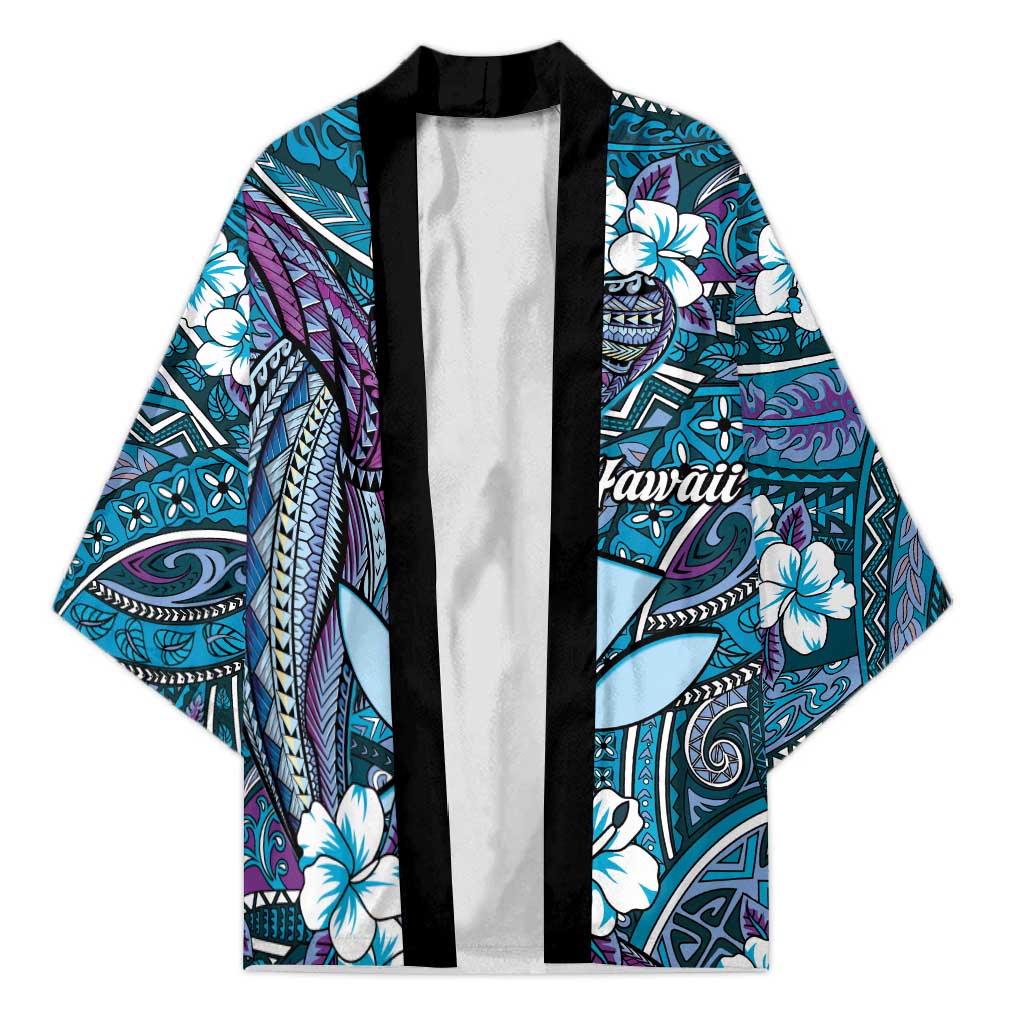 Personalised Hawaii Tribal Humpback Whale Kimono Polu Hibiscus Seamless Pattern