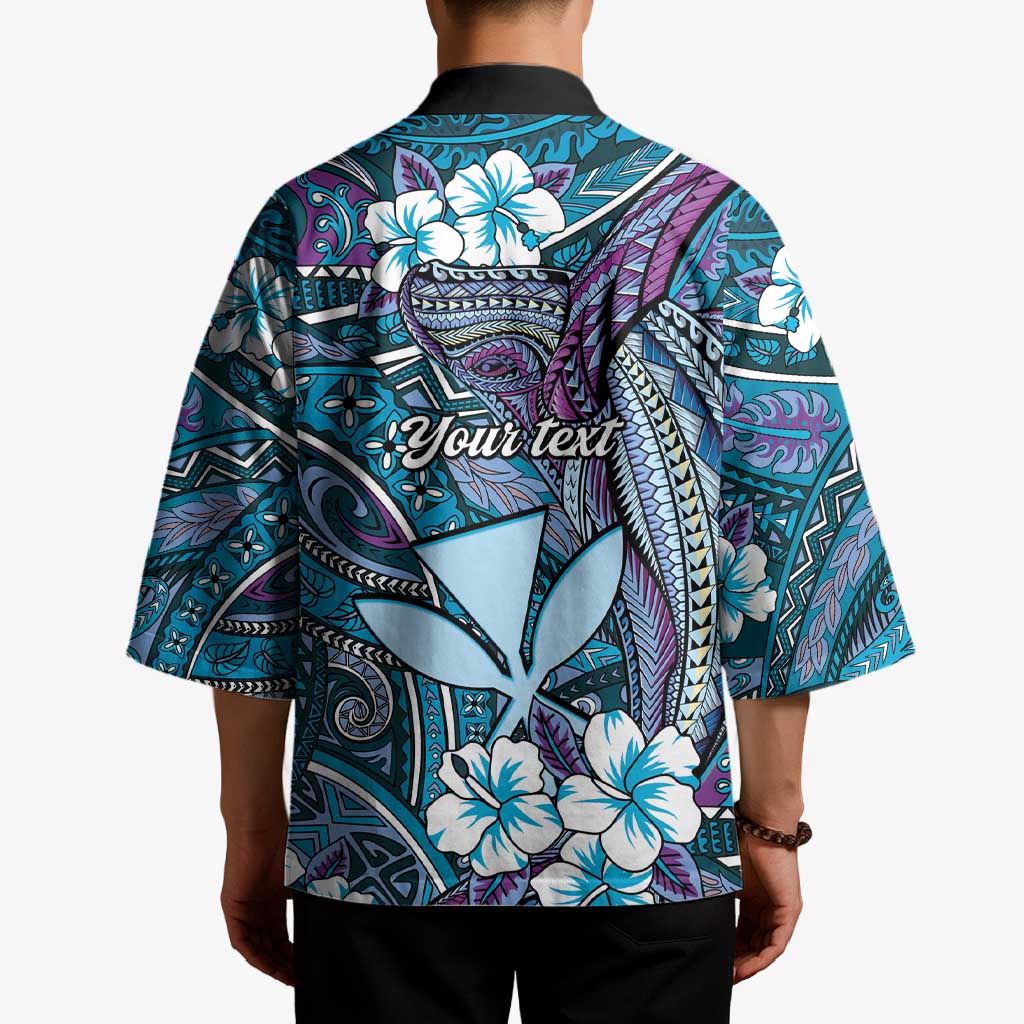 Personalised Hawaii Tribal Humpback Whale Kimono Polu Hibiscus Seamless Pattern