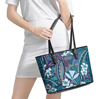 Personalised Hawaii Tribal Humpback Whale Leather Tote Bag Polu Hibiscus Seamless Pattern