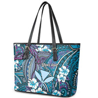 Personalised Hawaii Tribal Humpback Whale Leather Tote Bag Polu Hibiscus Seamless Pattern