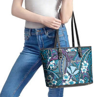 Personalised Hawaii Tribal Humpback Whale Leather Tote Bag Polu Hibiscus Seamless Pattern