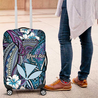 Personalised Hawaii Tribal Humpback Whale Luggage Cover Polu Hibiscus Seamless Pattern