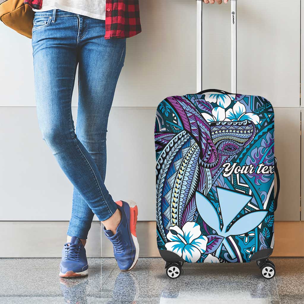 Personalised Hawaii Tribal Humpback Whale Luggage Cover Polu Hibiscus Seamless Pattern
