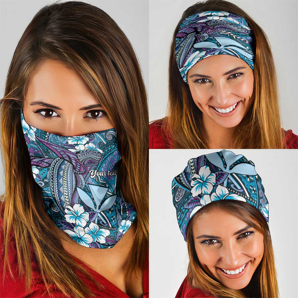 Personalised Hawaii Tribal Humpback Whale Neck Gaiter Polu Hibiscus Seamless Pattern