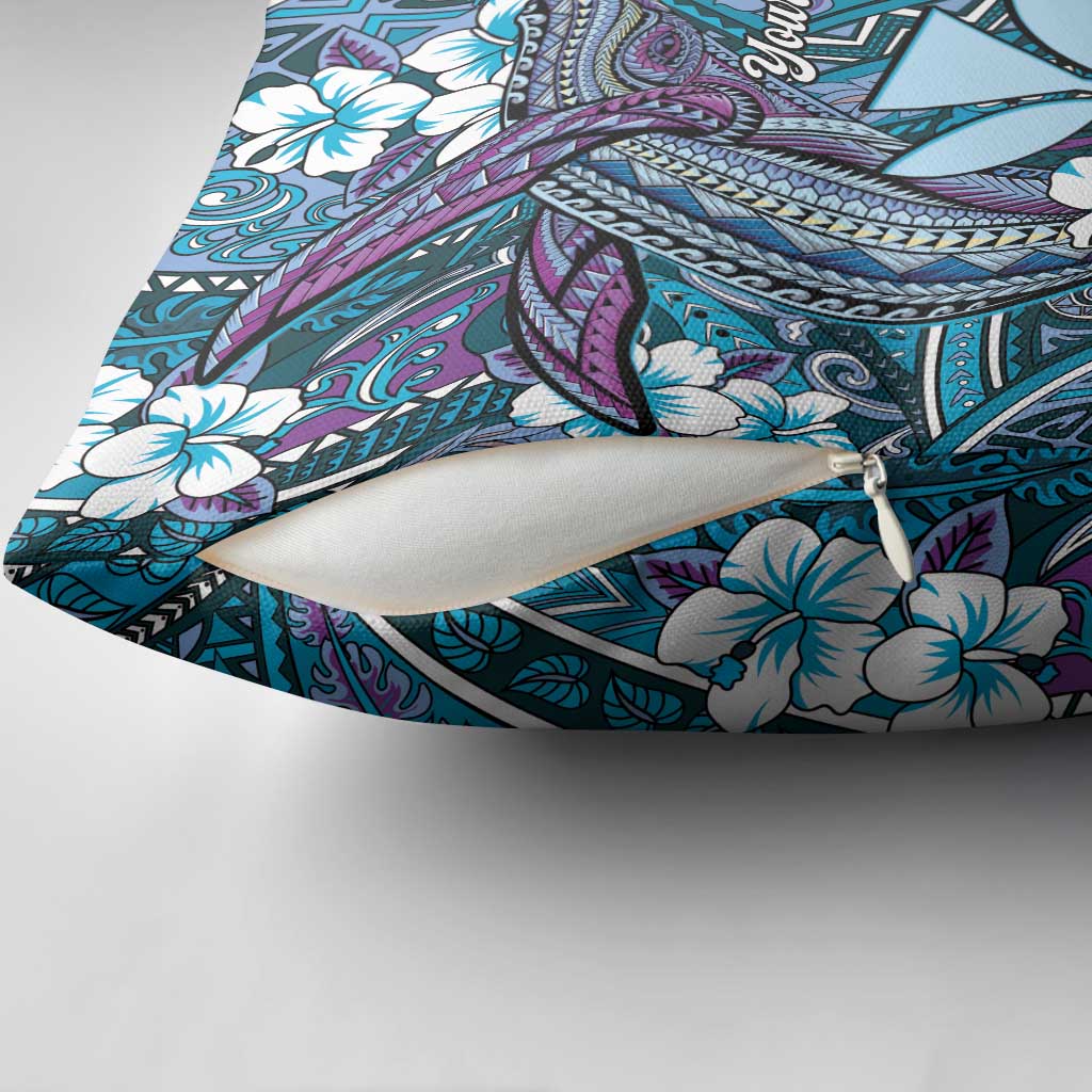 Personalised Hawaii Tribal Humpback Whale Pillow Cover Polu Hibiscus Seamless Pattern
