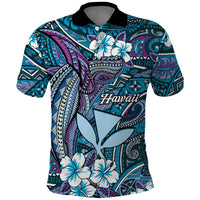Personalised Hawaii Tribal Humpback Whale Polo Shirt Polu Hibiscus Seamless Pattern